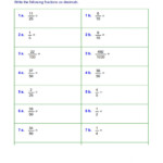 Changing Fractions Into Decimals Worksheet Fraction Worksheets Free