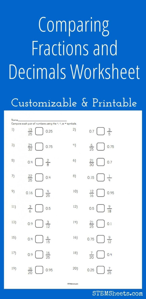 Comparing Fractions And Decimals Worksheet Decimals Worksheets