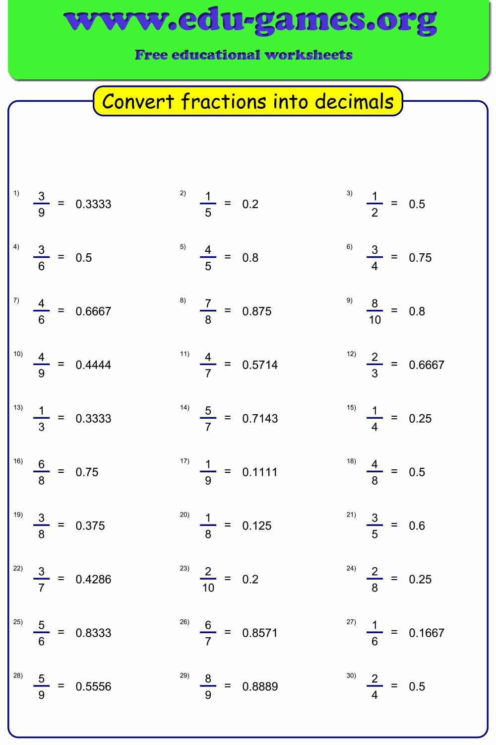 Convert Fraction To Decimal Worksheet Maker Free Printable Worksheets