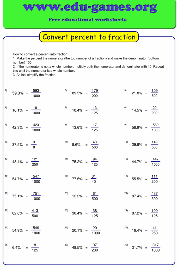 Convert Percent To Fraction Worksheet Maker Free Printable Worksheets