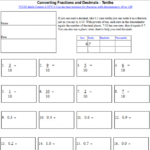 Converting Fractions And Decimals tenths Hundredths Thousandths