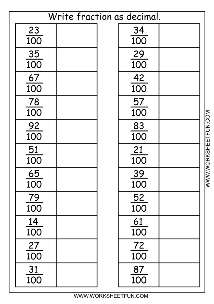 Converting Fractions To Decimals Worksheet 4th Grade Free Fraction 