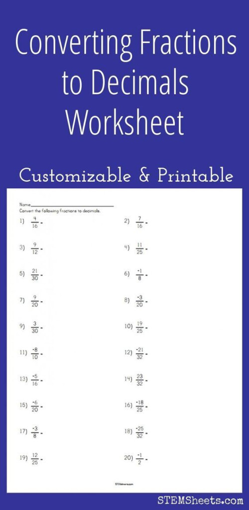 Converting Fractions To Decimals Worksheet Customizable And Printable 