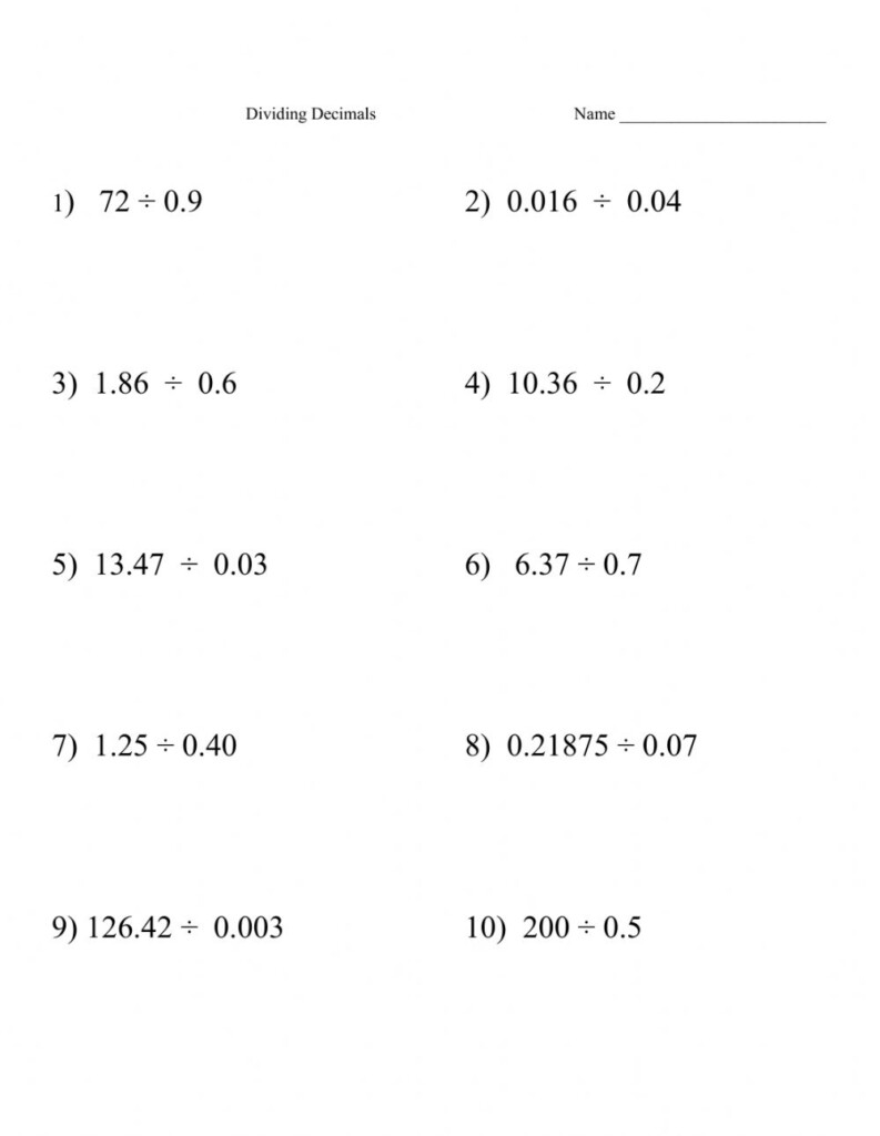 Decimal Dividing Decimals By Decimals 9 2 Worksheet