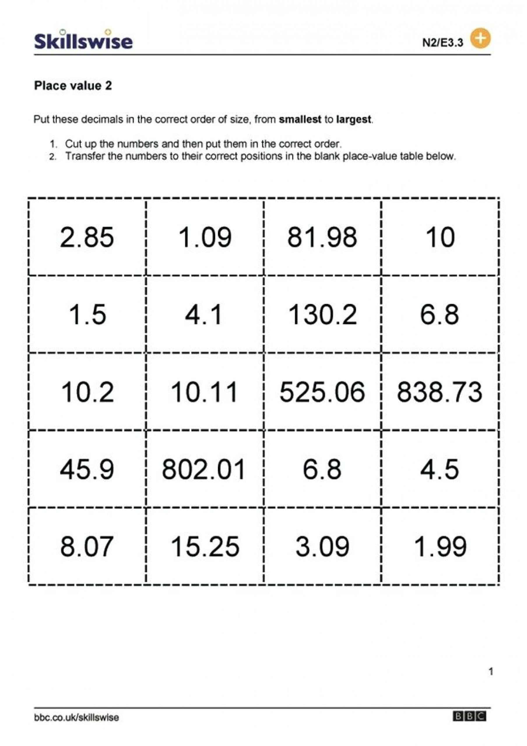 Decimal Place Value Worksheets Place Value Worksheets Decimals 