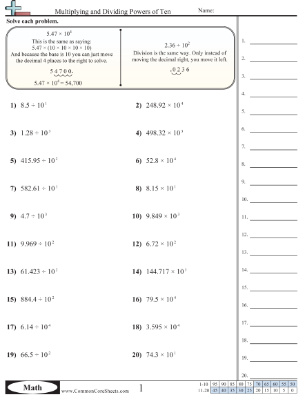 Decimal Worksheets Multiplying Decimals Powers Of 10 Worksheets Free