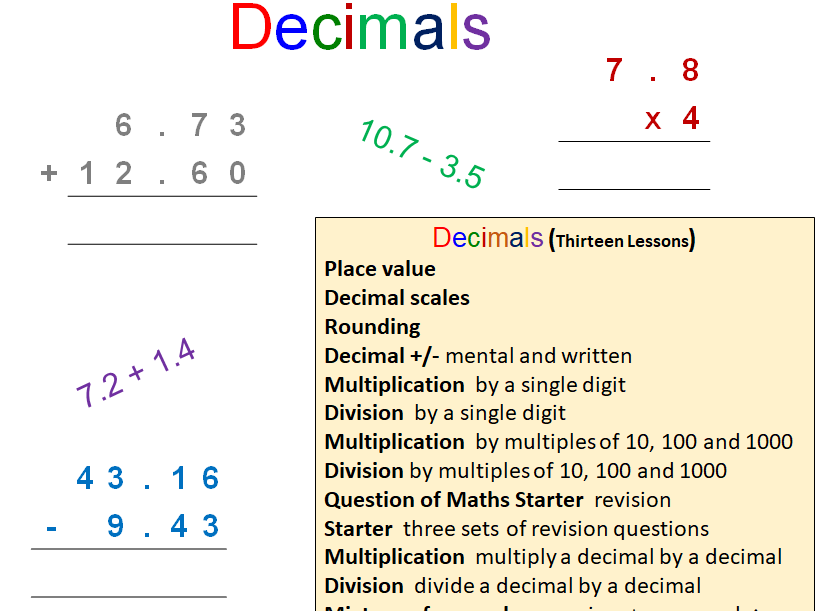 Decimals add Subtract Multiply Divide Teaching Resources