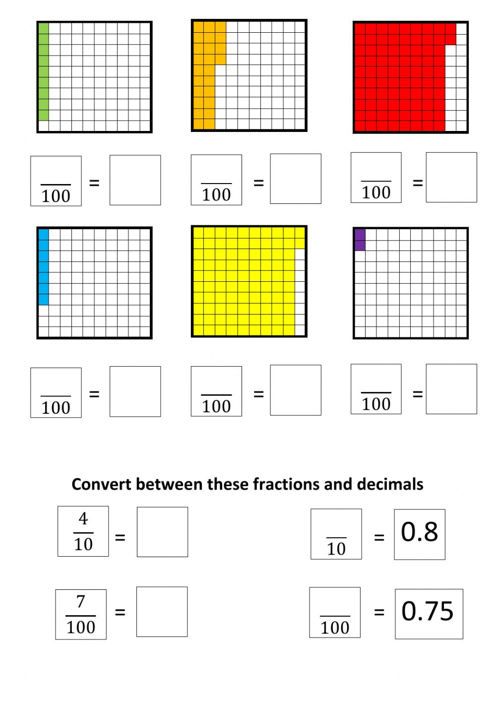 Decimals Tenths And Hundredths Worksheet