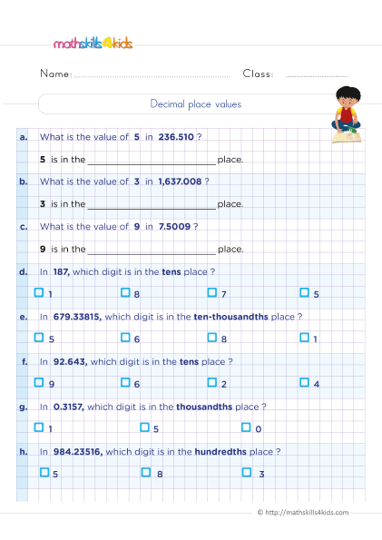 Decimals Worksheets For Grade 5 With Answers Understanding Of The 