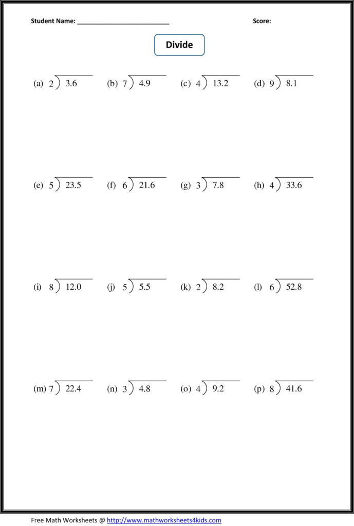 Divide 6th Grade Math Worksheets Decimals Worksheets Dividing 
