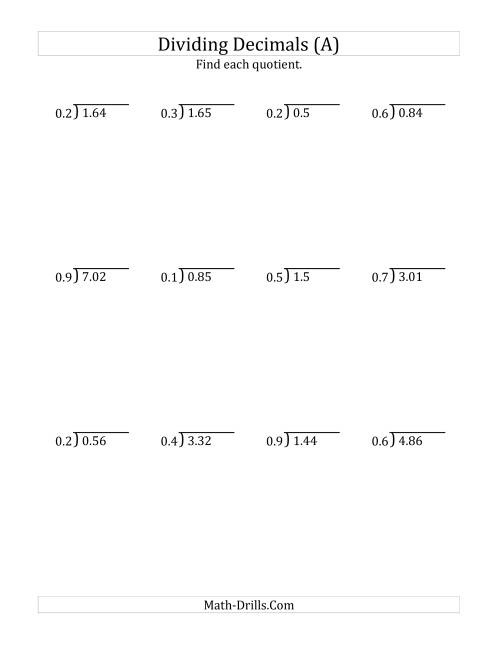 Dividing Decimals By 1 Digit Tenths With Larger Quotients A 