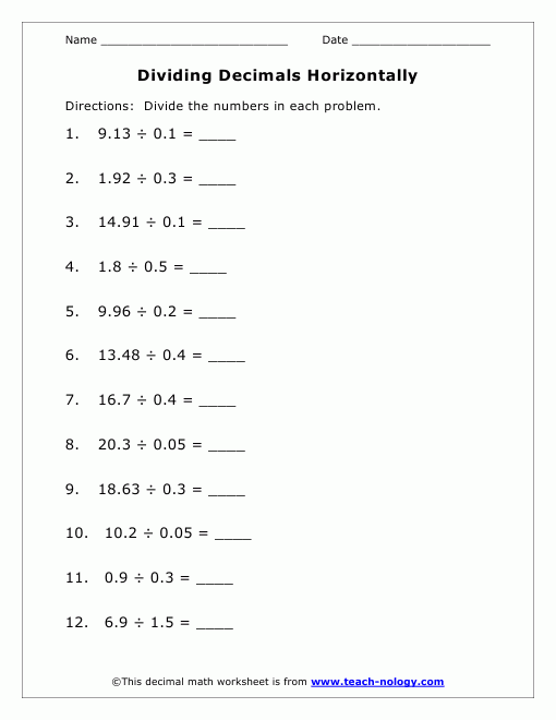 Dividing Decimals Horizontally