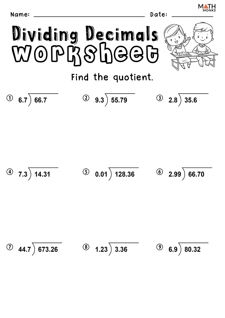 Dividing Decimals Worksheets Math Monks