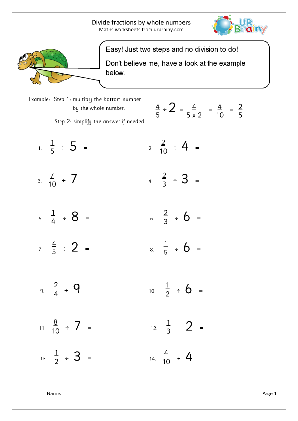 Dividing Fractions Fraction And Decimal Worksheets For Year 6 age 10 