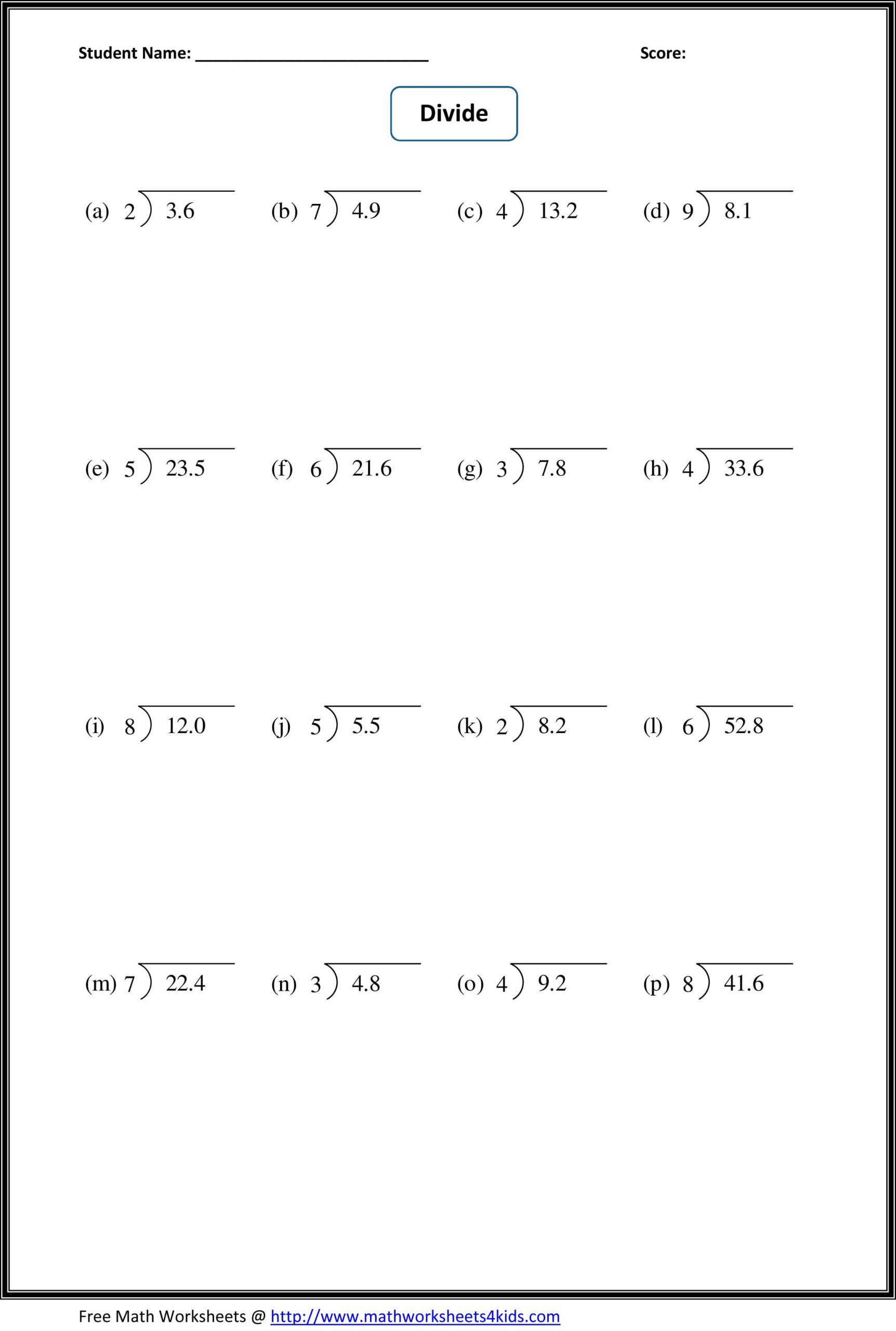 Dividing Hundredthsa Whole Number A Printable Decimal Division 