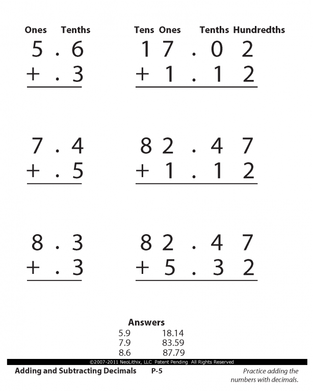 Fourth Grade Math Add Subtract Decimals