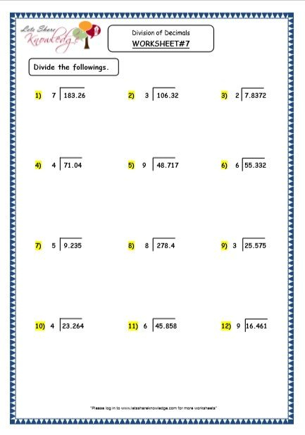 Grade 4 Maths Resources 3 8 2 Division Of Decimals Quotient As Mixed 