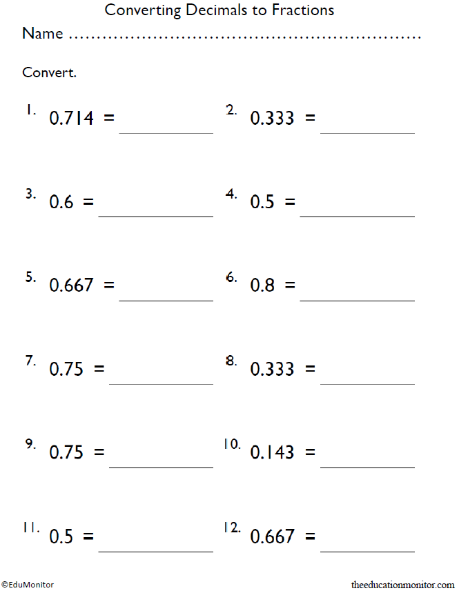 Grade 5 Converting Decimals To Fractions Math Worksheet EduMonitor