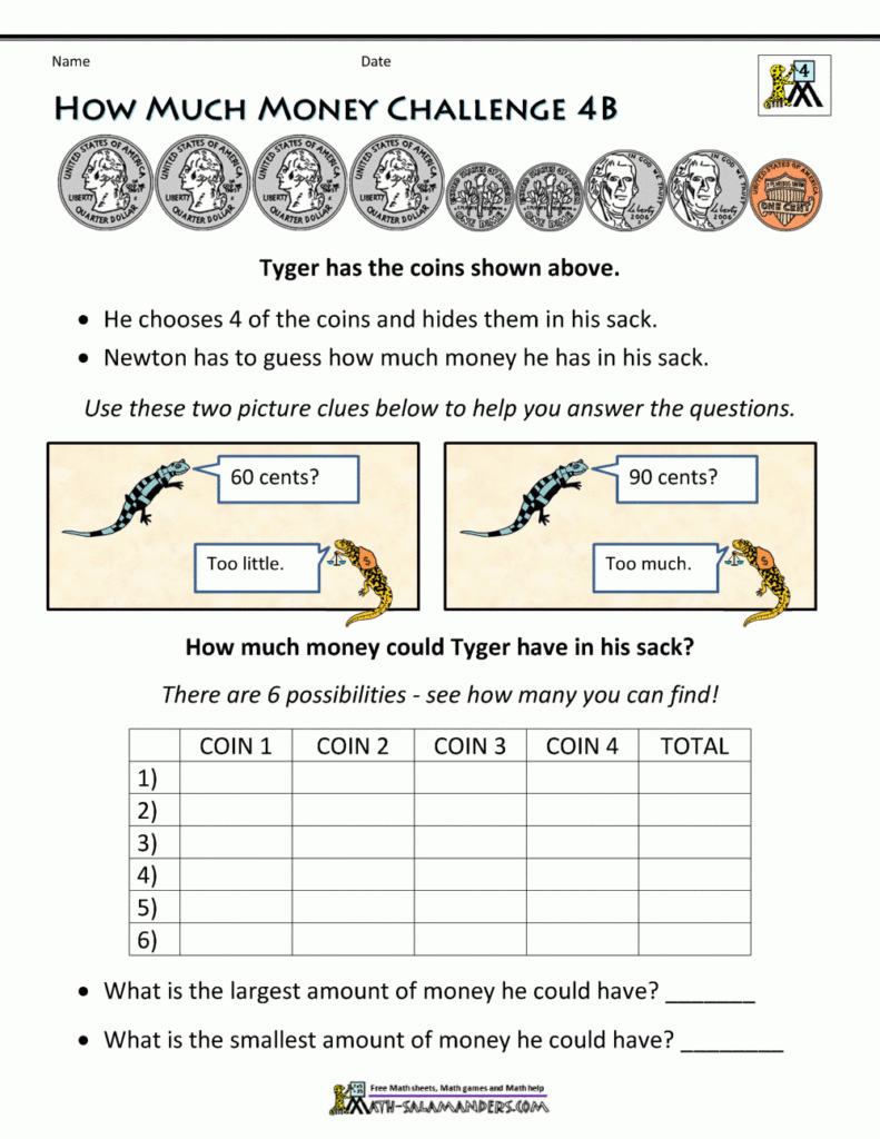 How Much Money Challenge 4B Money Word Problems Word Problems 4th 