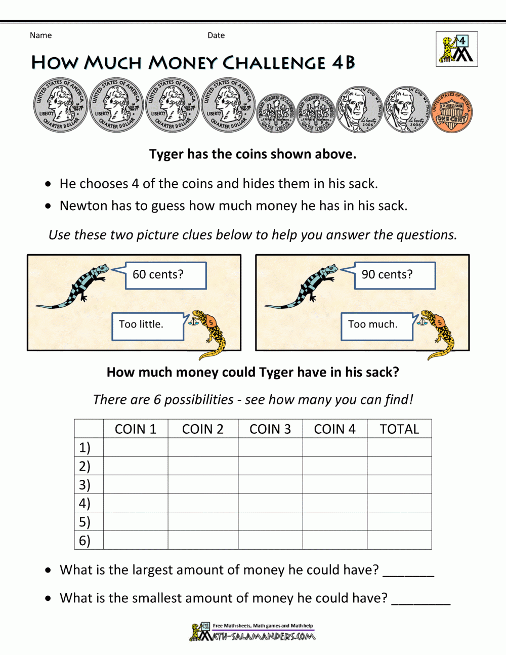 How Much Money Challenge 4B Money Word Problems Word Problems 4th 