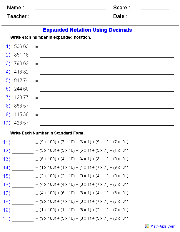 Math 4th Grade Expanded Form Worksheets Thekidsworksheet