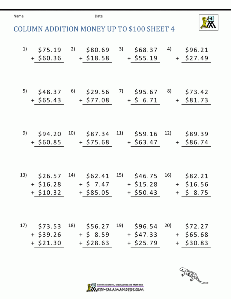 Math Addition Worksheet Collection 4th Grade