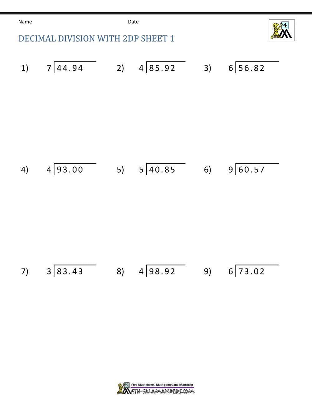 Multiplication And Division Of Decimals Worksheets Grade 6 