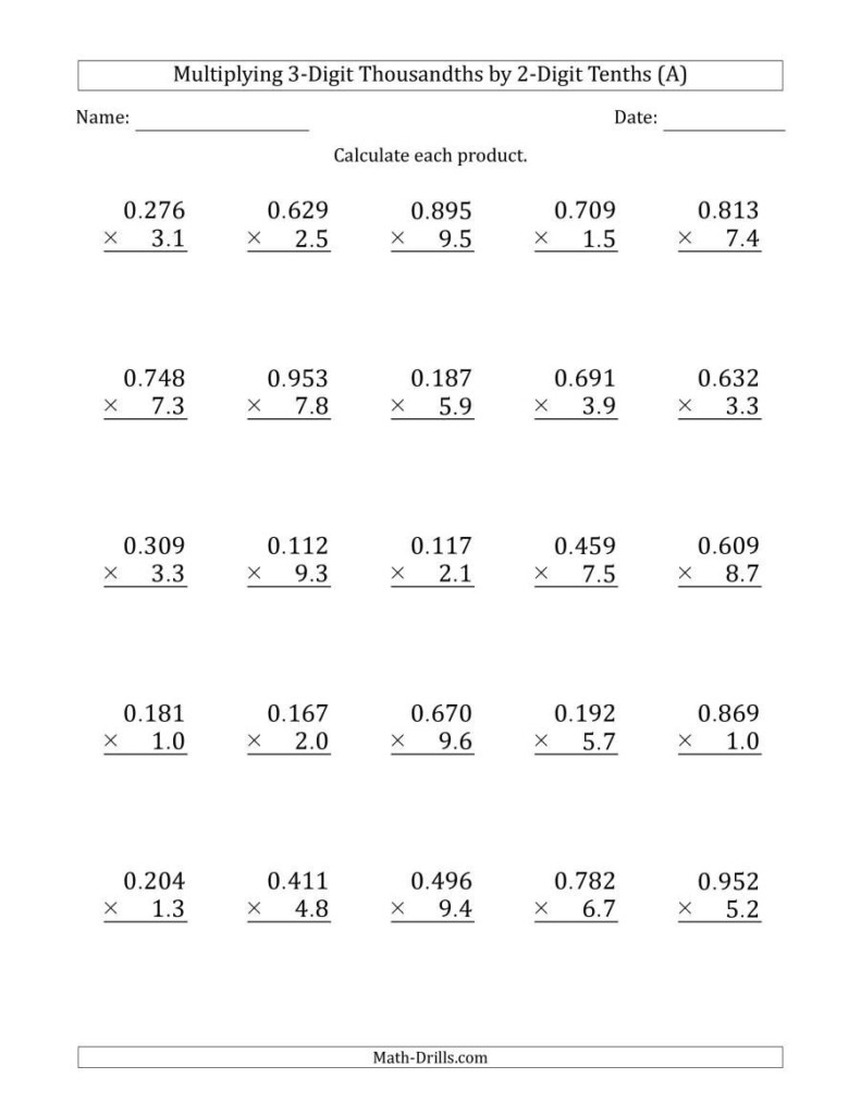 Multiplication And Division Of Decimals Worksheets Grade 7 Vegan 