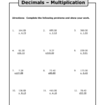 Multiplication And Division Of Decimals Worksheets Pdf Times Tables