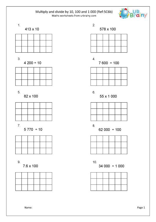 Multiply And Divide By 10 100 1000 5C6b Arithmetic Paper Practice 