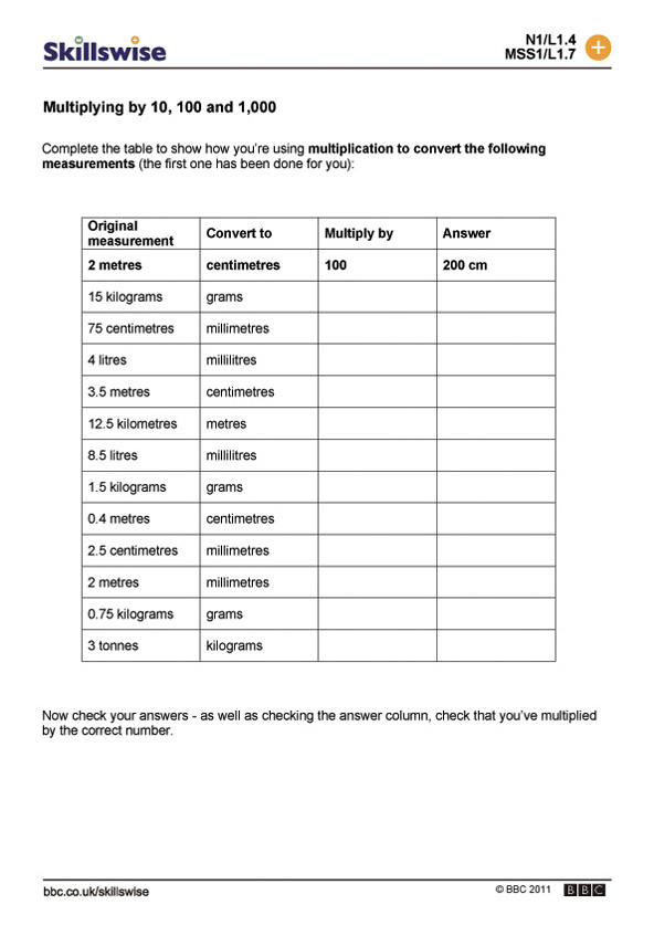 Multiplying And Dividing By 10 100 And 1000 Worksheets Ks2 