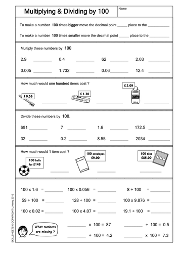 Multiplying And Dividing Decimals By 100 Math Resources Teaching 