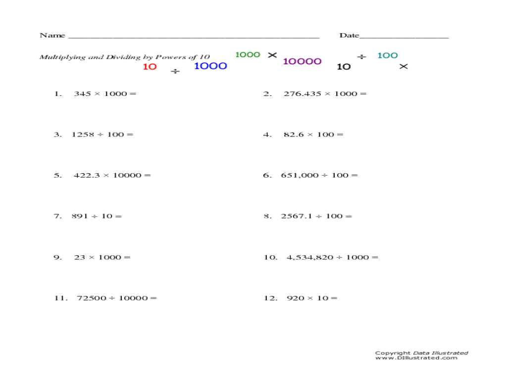 Multiplying And Dividing Decimals By Powers Of 10 Worksheets