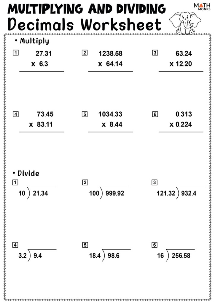 Multiplying And Dividing Decimals Worksheets Math Monks