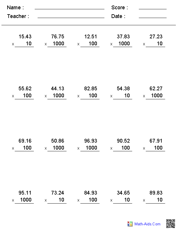 Multiplying By Powers Of Ten With Decimals 