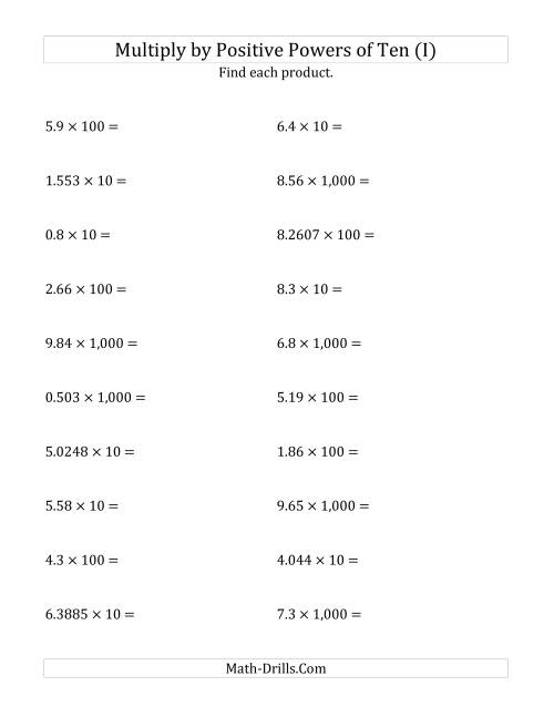 Multiplying Decimals By Positive Powers Of Ten Standard Form I 