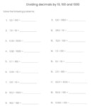 Numeracy Dividing Decimals By 10 100 And 1000 Worksheet