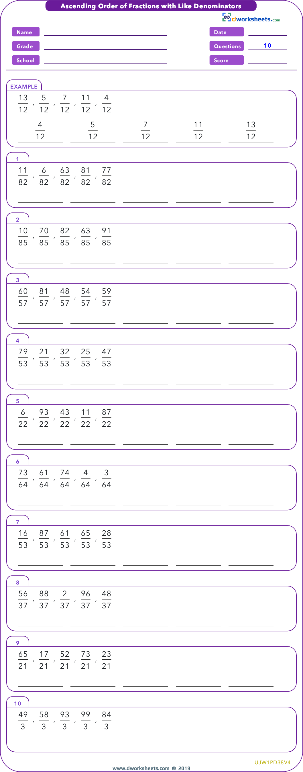 Ordering Fractions And Decimals From Least To Greatest Worksheet 