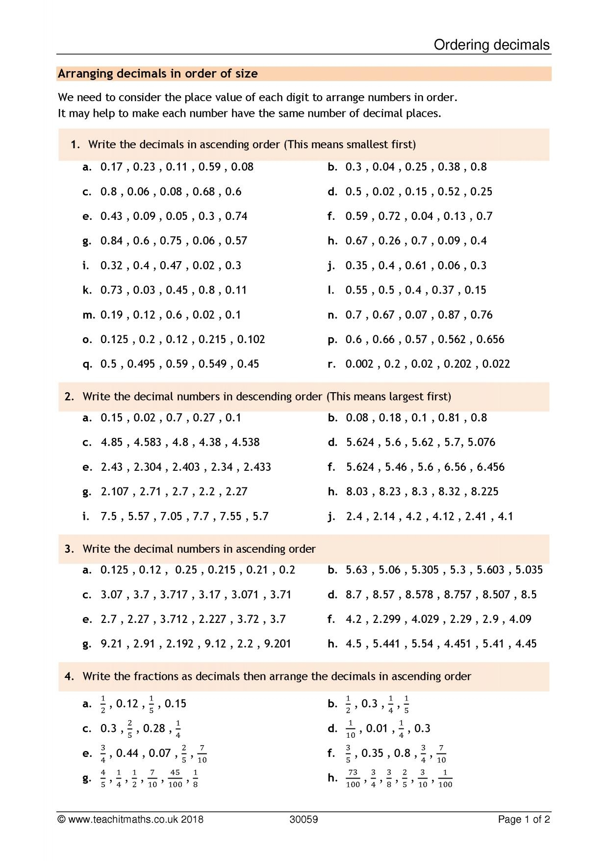 Ordering Fractions And Decimals Worksheet Pdf Fraction Worksheets 