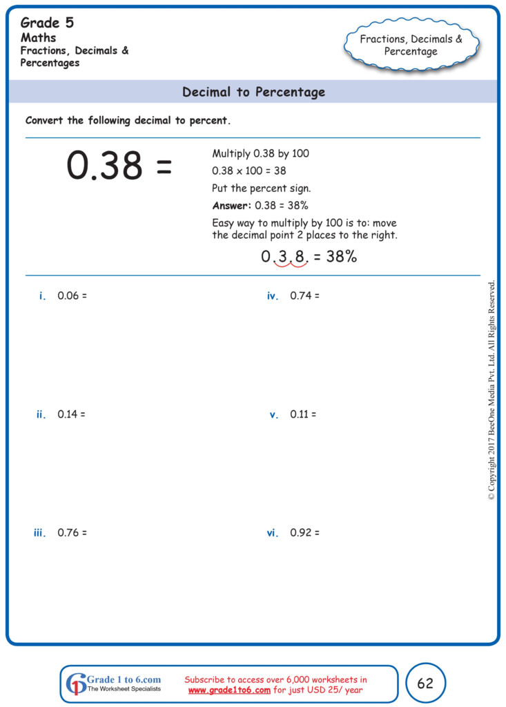 Percentage Worksheets For Grade 5 Thekidsworksheet