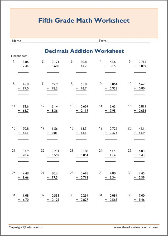 Grade 5 Decimals Worksheet Decimal Worksheets