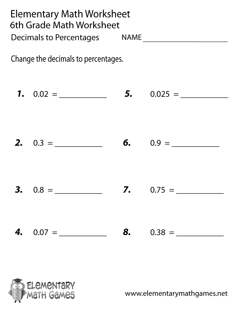 Sixth Grade Decimals To Percentages Worksheet Bigyrecipes