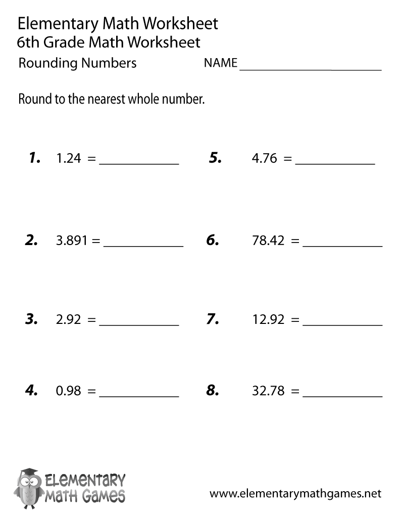 Sixth Grade Rounding Numbers Worksheet