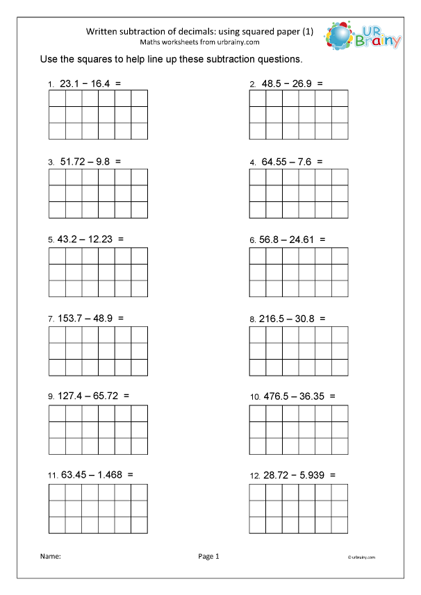 Subtracting Decimals Subtraction In Year 5 age 9 10 By URBrainy