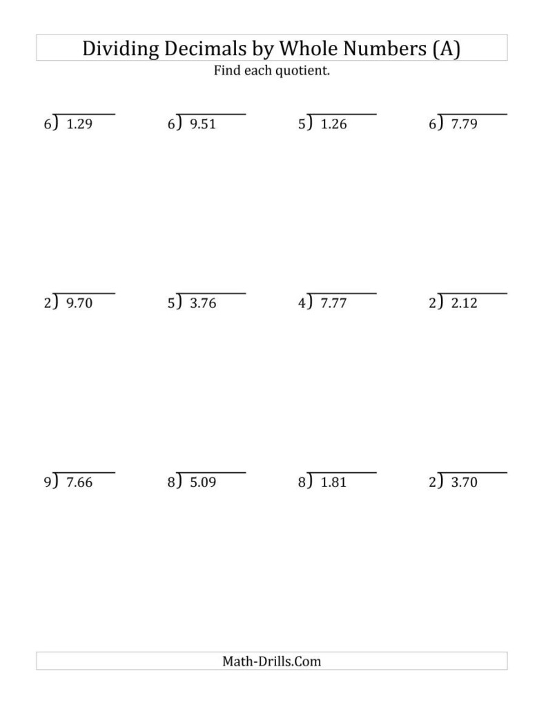 The Dividing Hundredths By A Whole Number A Math Worksheet From The 