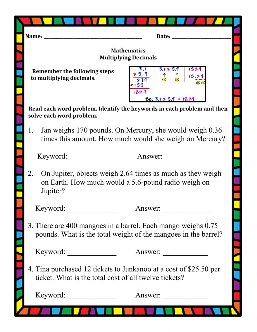 Word Problems With Fractions And Decimals Worksheets Fraction 