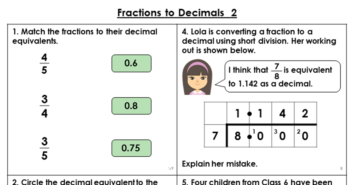 Year 6 Fractions To Decimals 2 Lesson Classroom Secrets Classroom 