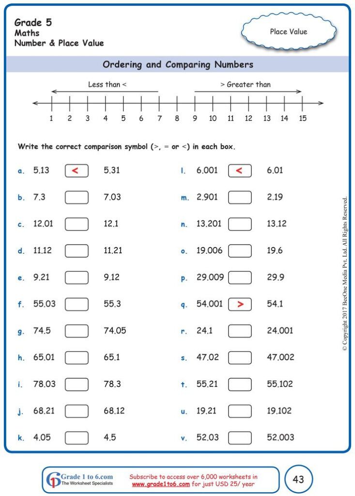 5th Grade Place Value Of Decimals Worksheets Grade 5 Printable 