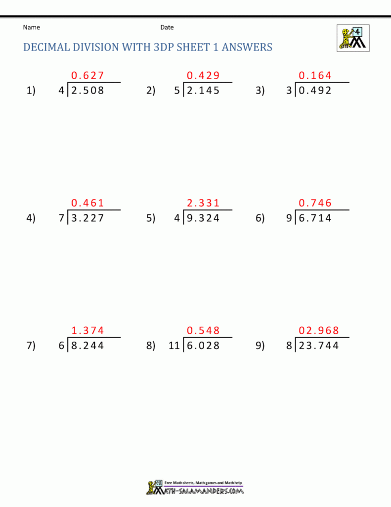 6th Grade Math Worksheets Multiplying And Dividing Decimals