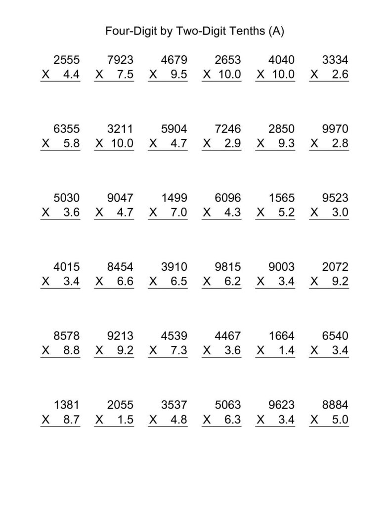 6Th Grade Multiplication Decimals Worksheets Decimal Division 